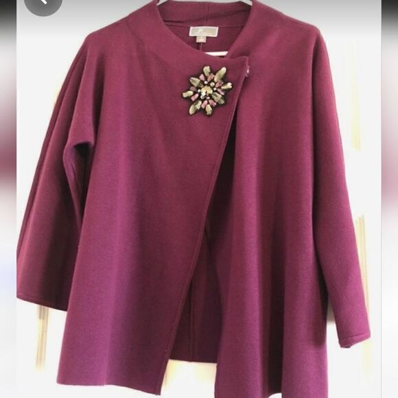 Jm Collection Purple Assymetrical Broached 3/4 Sleeve Sweater - Picture 1 of 13